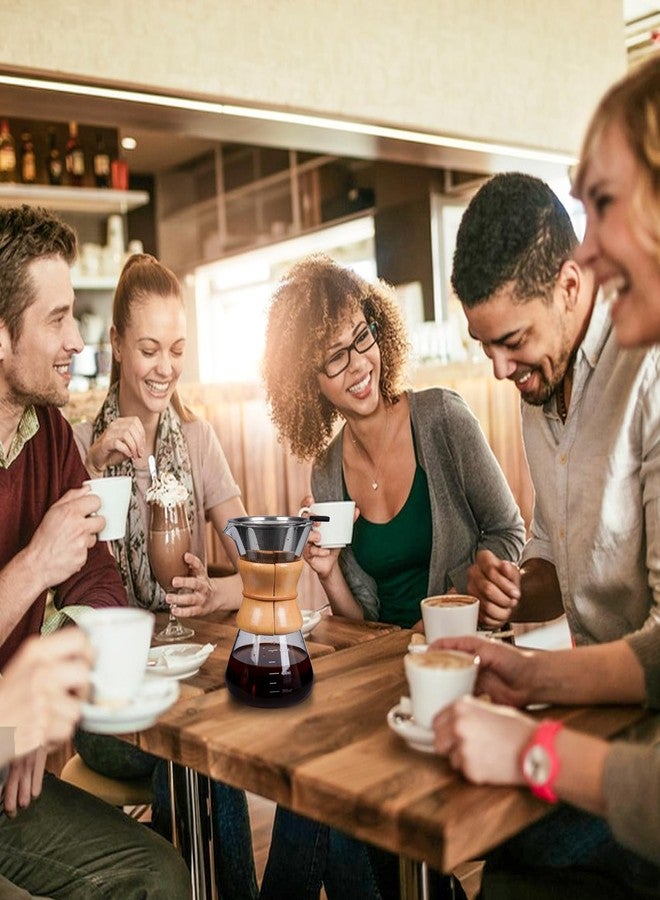 COFISUKI ماكينة تحضير القهوة بتقنية التقطير من كوفيسوكي مع فلتر تقطير قابل لإعادة الاستخدام من الفولاذ المقاوم للصدأ، وإبريق قهوة زجاجي من البوروسيليكات خالٍ من الرصاص مع طوق خشبي عصري لكوب أو كوبين، دائري شفاف (400 مل/13.5 أونصة) - Image 2